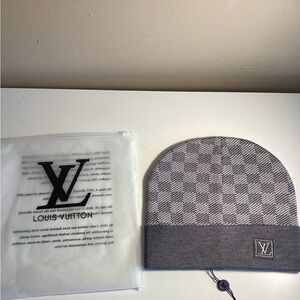 Louis Vuitton Gray and Black Checkered Beanie
